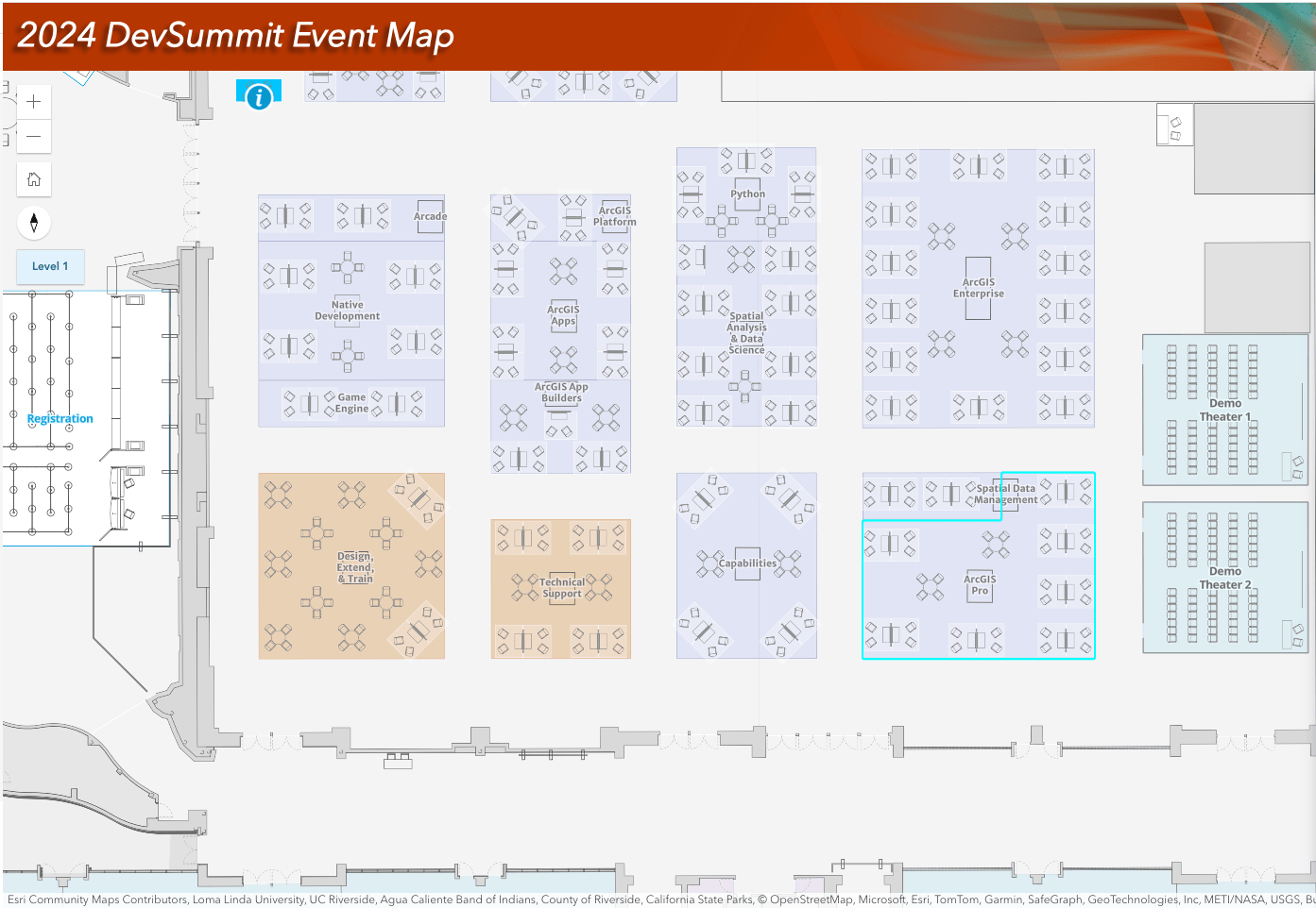 The layout of the Expo area at DevSummit with the ArcGIS Pro area highlighted.